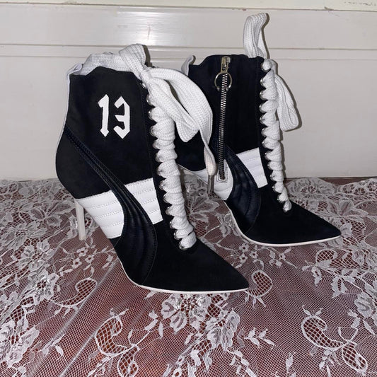 Fenty x Puma black and white heeled booties