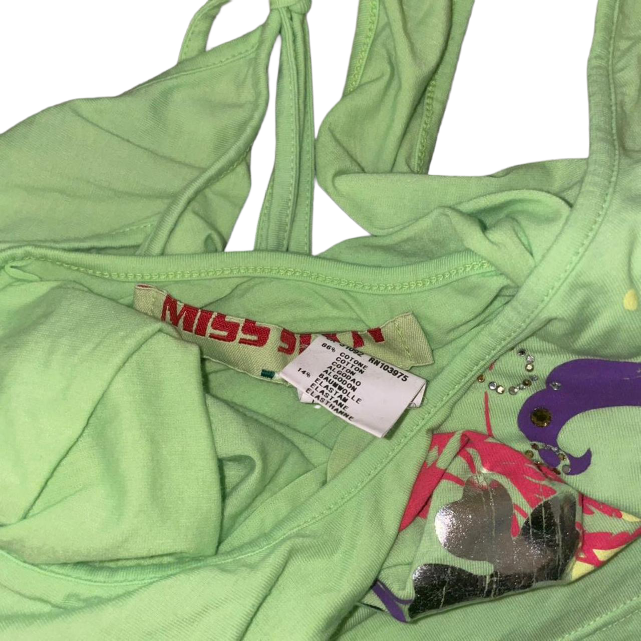 Miss Sixty lime green graphic open back top