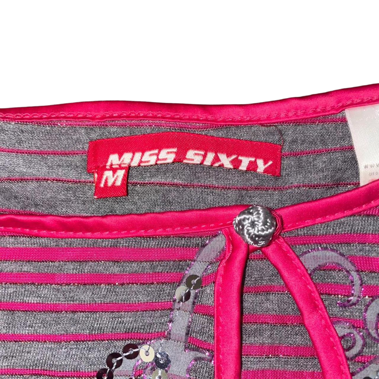 Miss Sixty gray and pink stripe sequin cut out top