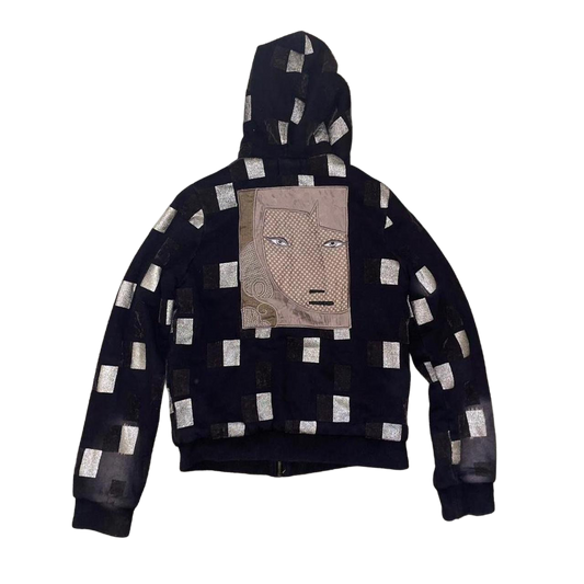 Custo Barcelona faded black graphic hooded jacket with faux fur lining