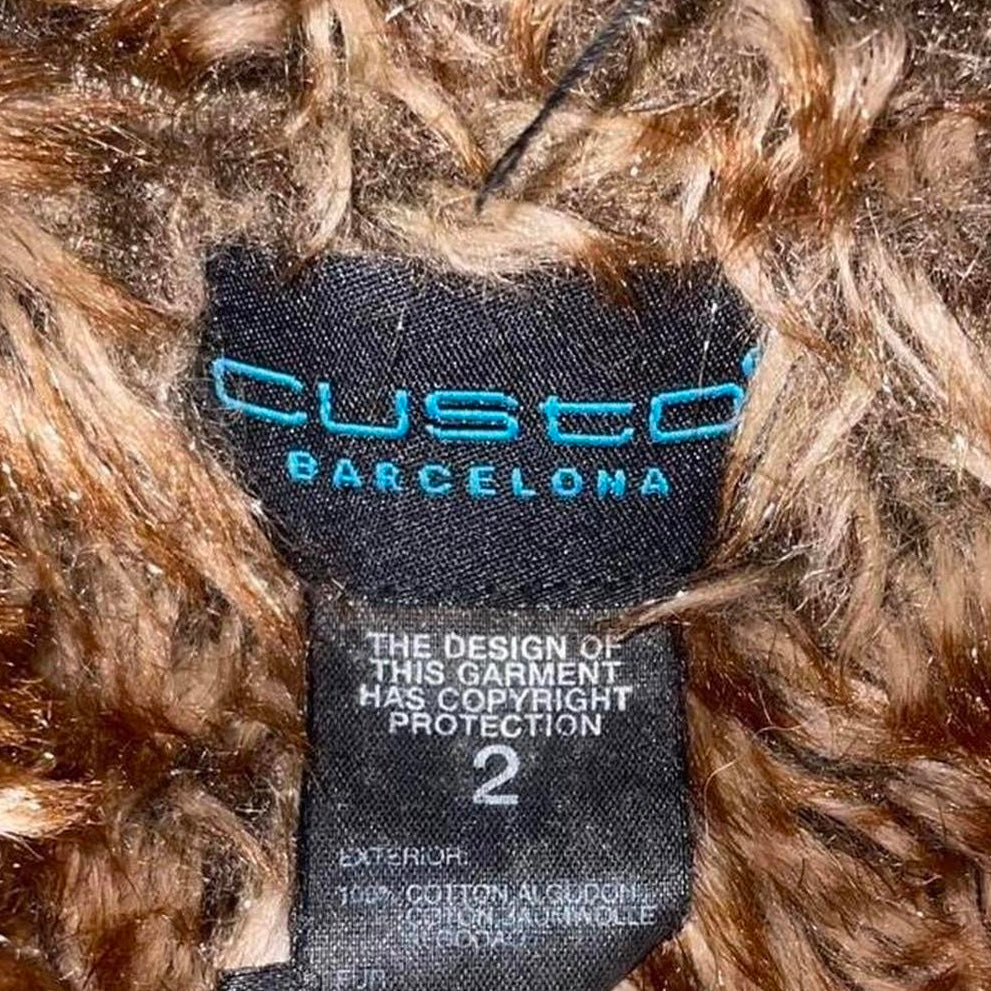 Custo Barcelona faded black graphic hooded jacket with faux fur lining