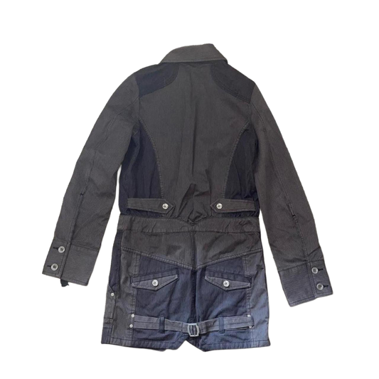Diesel brown pinstripe zip up cinch back jacket