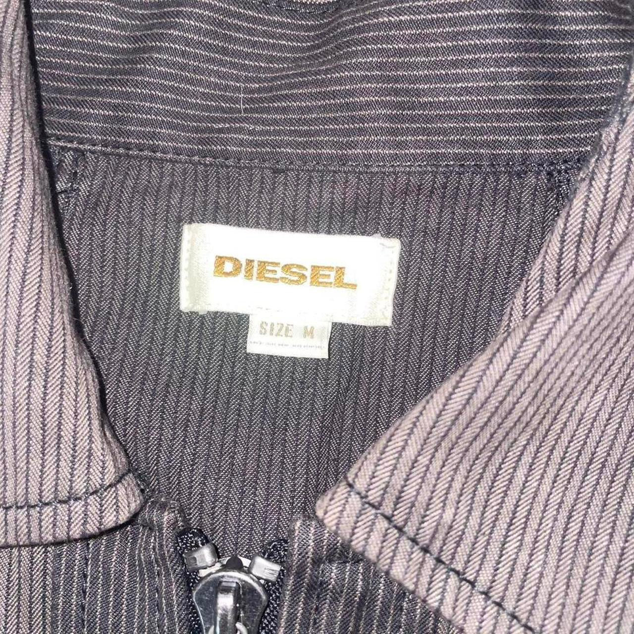 Diesel brown pinstripe zip up cinch back jacket