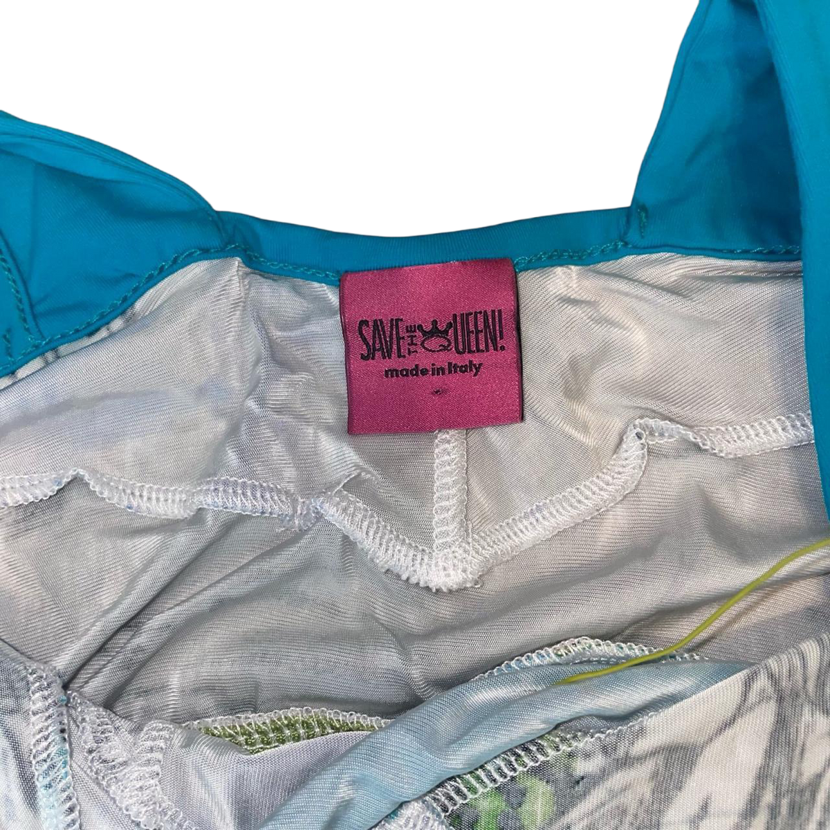 Save the Queen teal and green mesh top with applique detail | mid-2000s