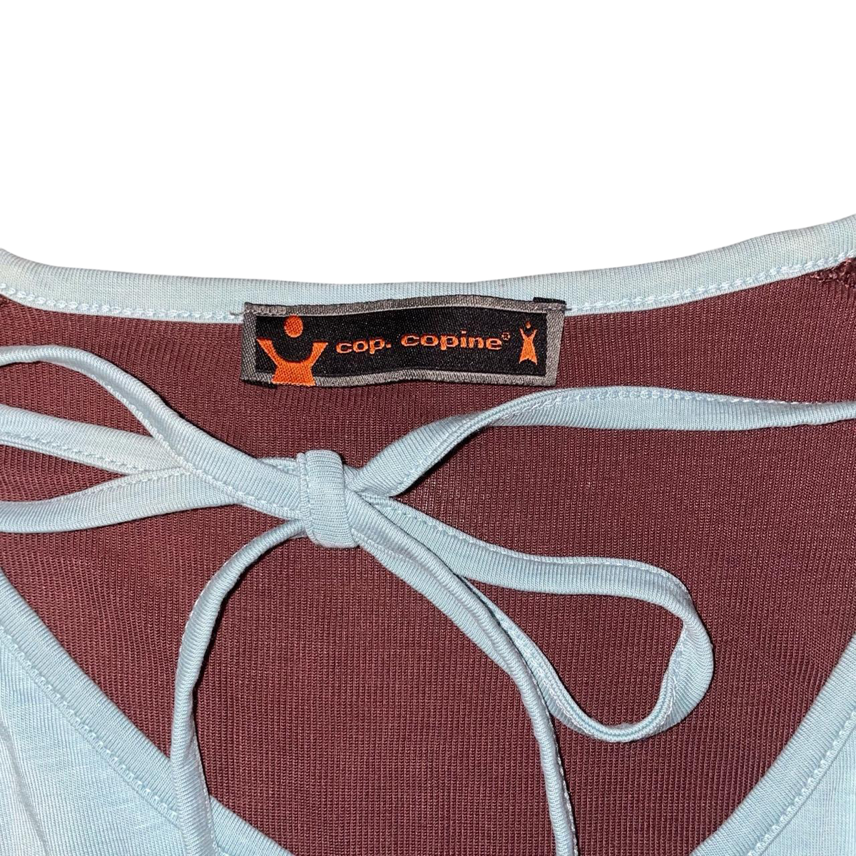 Cop. Copine blue and burgundy avant garde cut out top