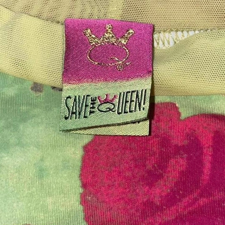 Save the Queen green floral graphic mesh long sleeve