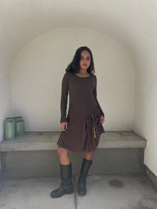 Cop. Copine brown long sleeve bubble dress