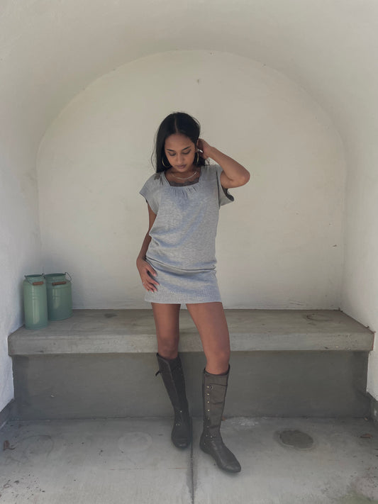 Cop. Copine gray embroidered sweater dress