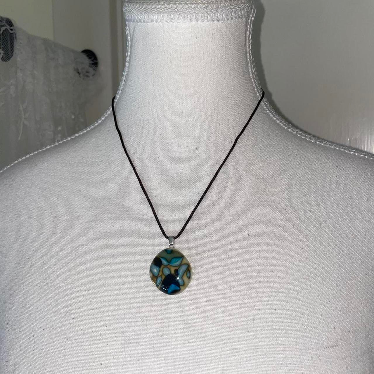 Handmade abstract marbled glass pendant necklace