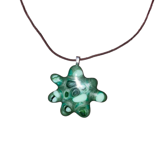 Handmade green swirled abstract glass pendant necklace
