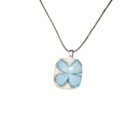 Handmade iridescent silver flower glass pendant necklace
