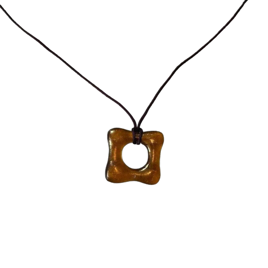 Handmade gold square pendant necklace
