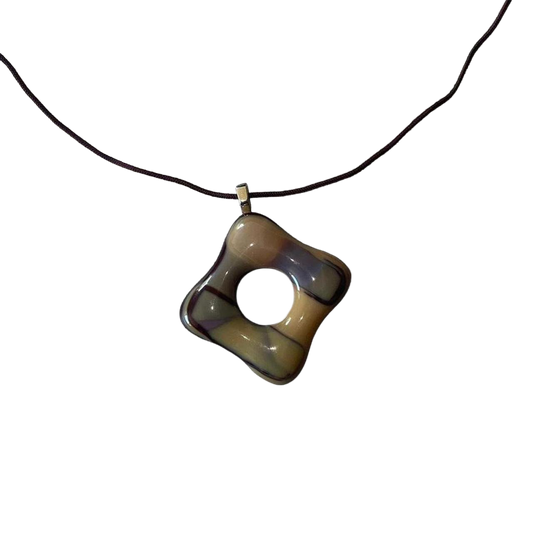 Handmade earth-tone square pendant necklace