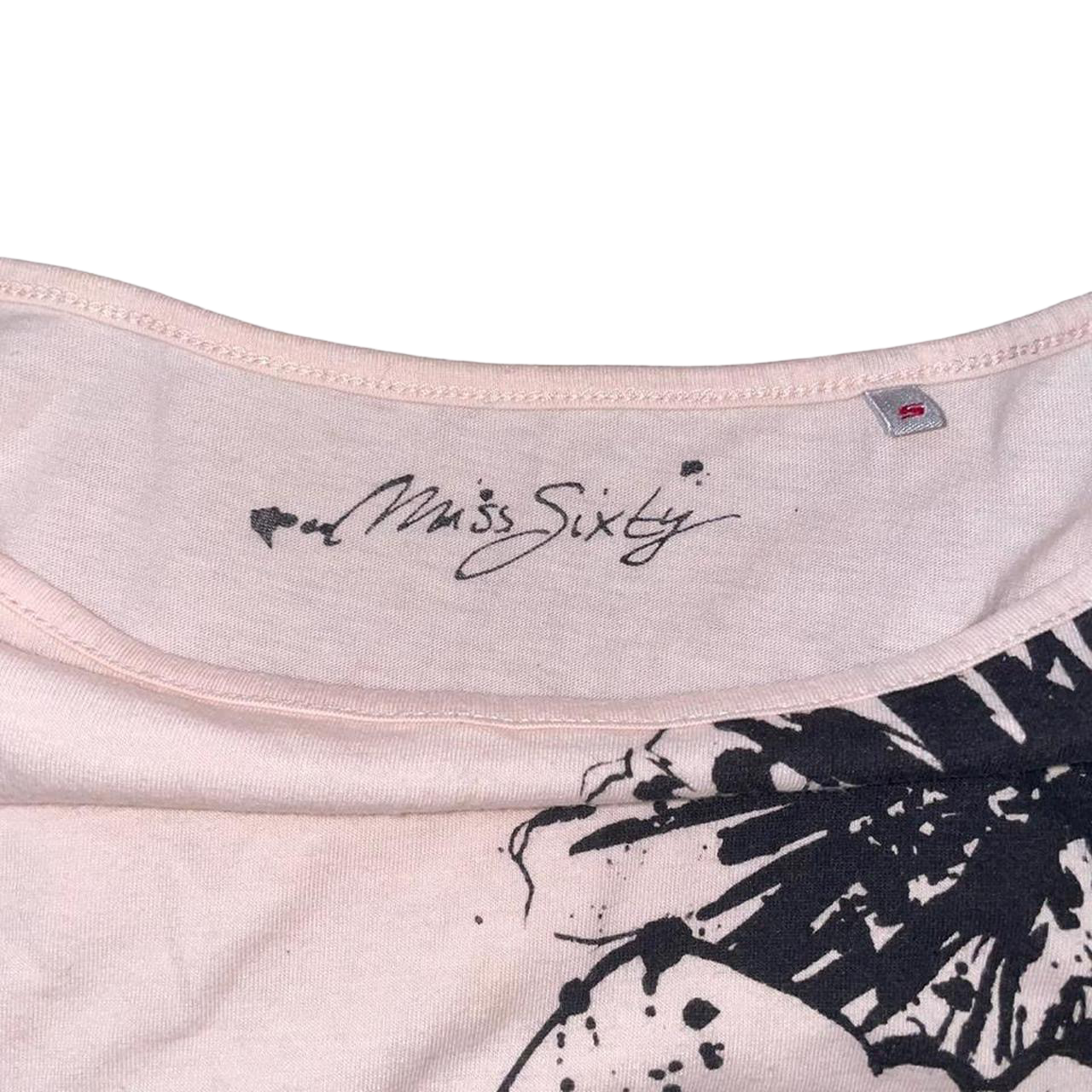 Miss Sixty pale pink flower graphic asymmetric top