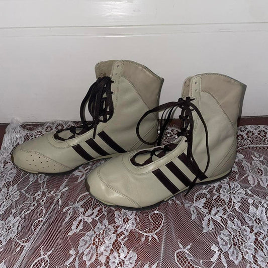 Adidas brown and cream leather lace up boxing boots