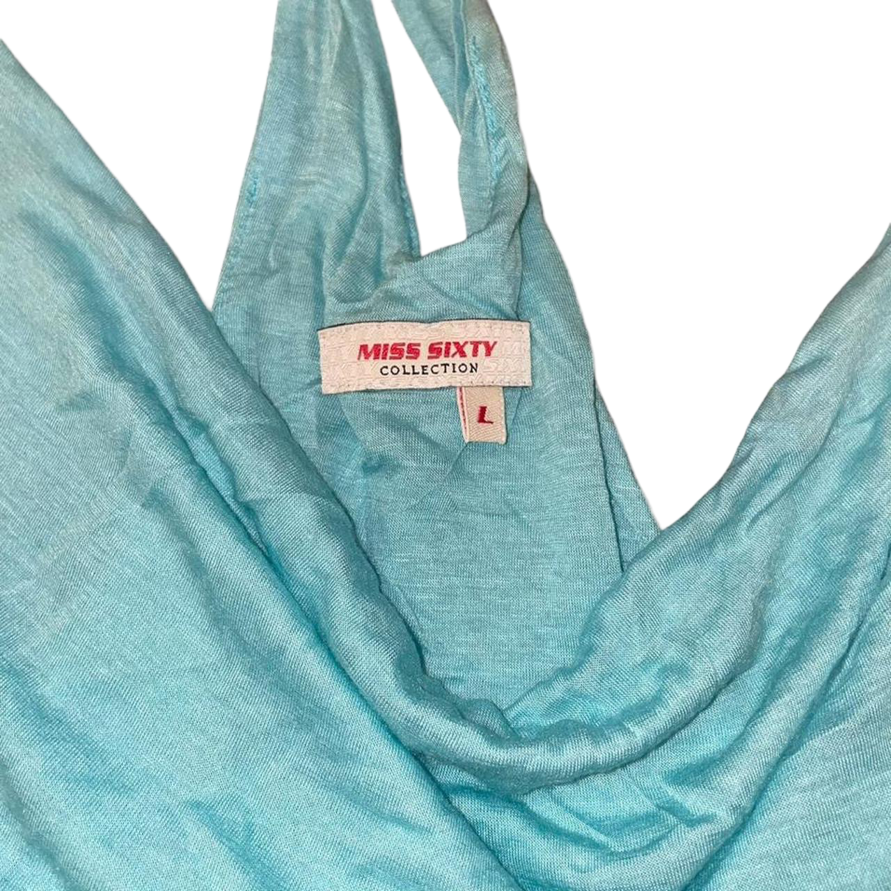 Miss Sixty light blue graphic cowl neck cami