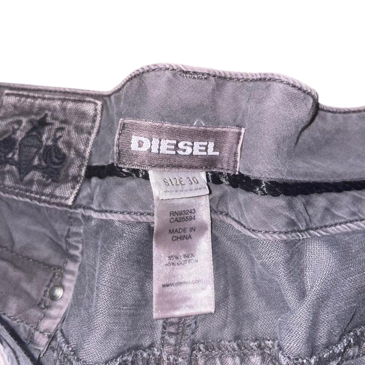 Diesel dark gray low waisted boot cut pants with button detailing