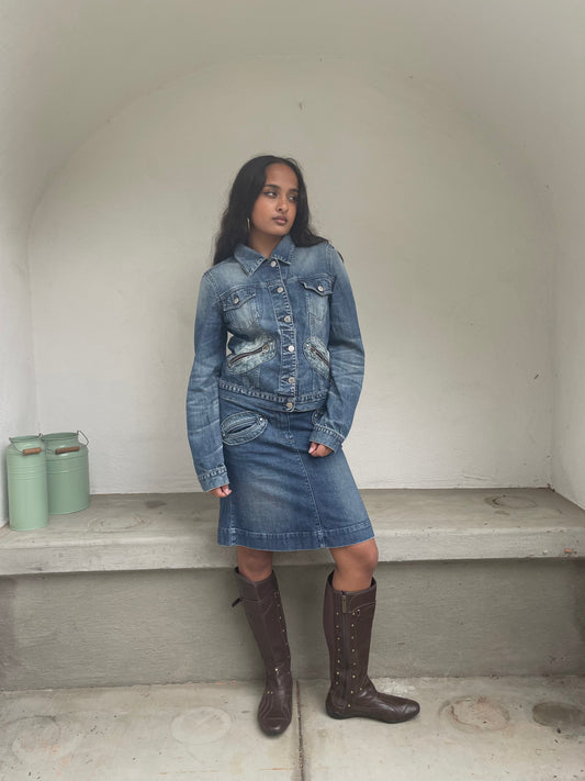 Miss Sixty medium wash denim midi skirt