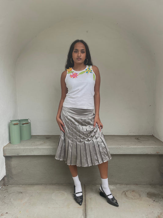 Miss Sixty white tank with floral appliqués | early-2000s