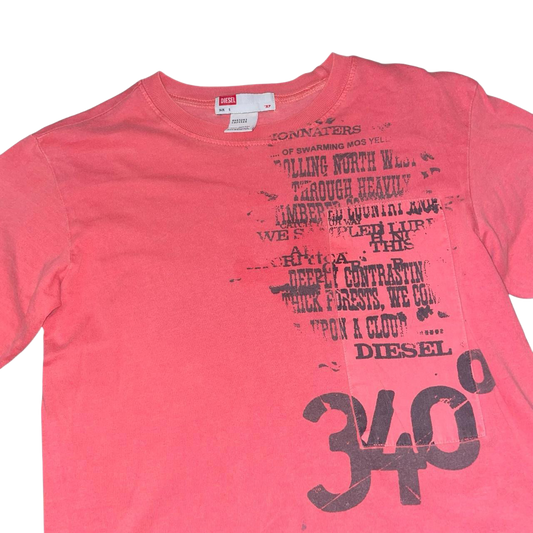 Diesel faded red text graphic long sleeve with utility details | late-2000s