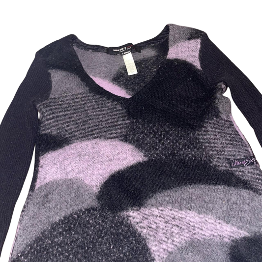 Miss Sixty gray and purple wool long sleeve bubble sweater dress | mid-2000s
