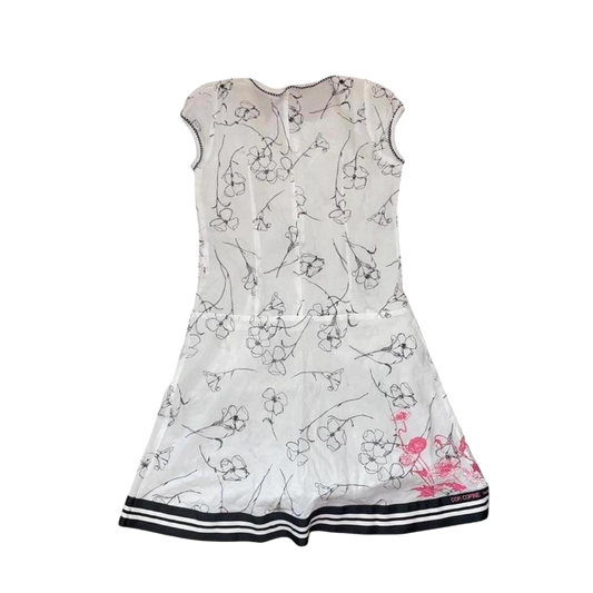 Cop. Copine sheer white floral graphic button up puff sleeve dress