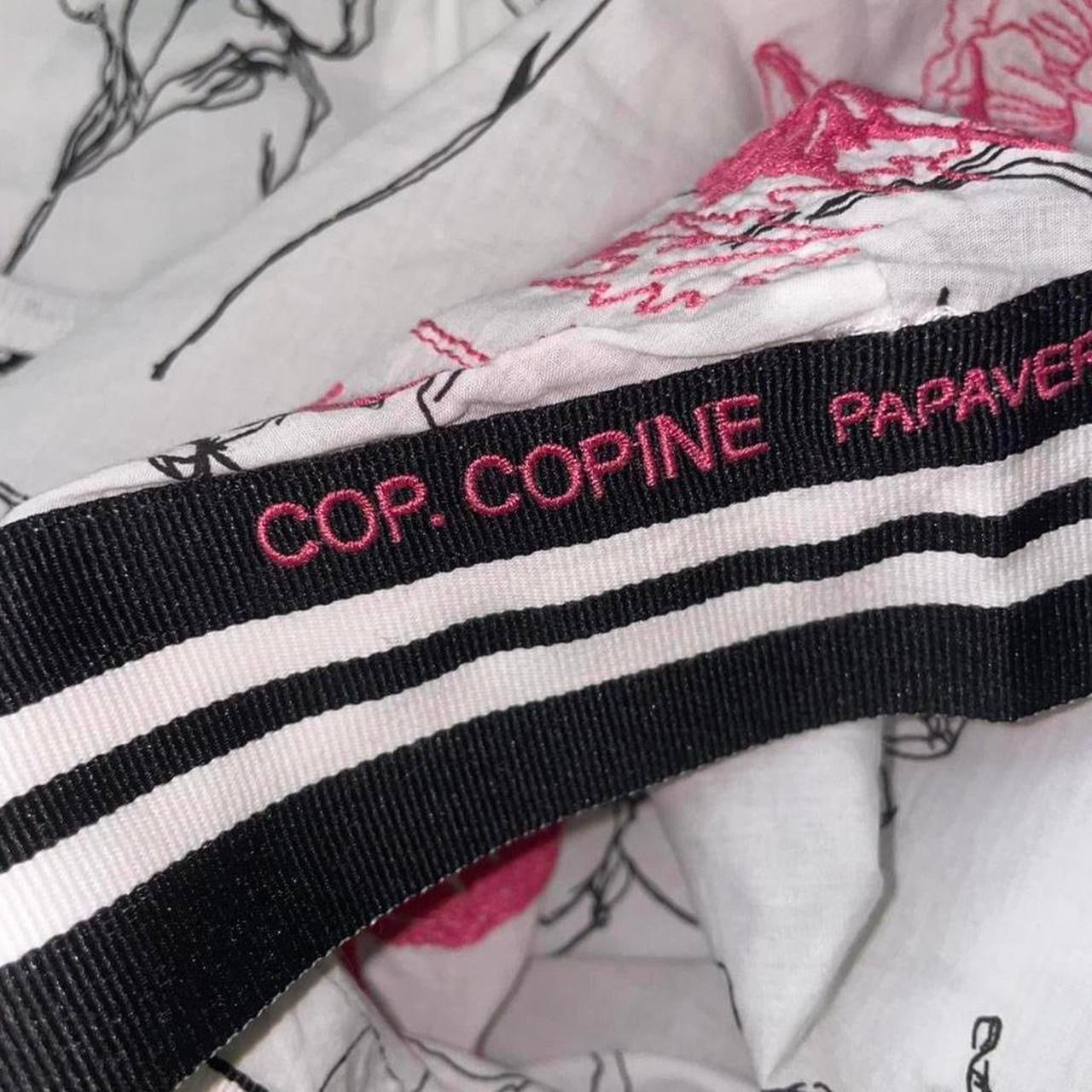 Cop. Copine sheer white floral graphic button up puff sleeve dress