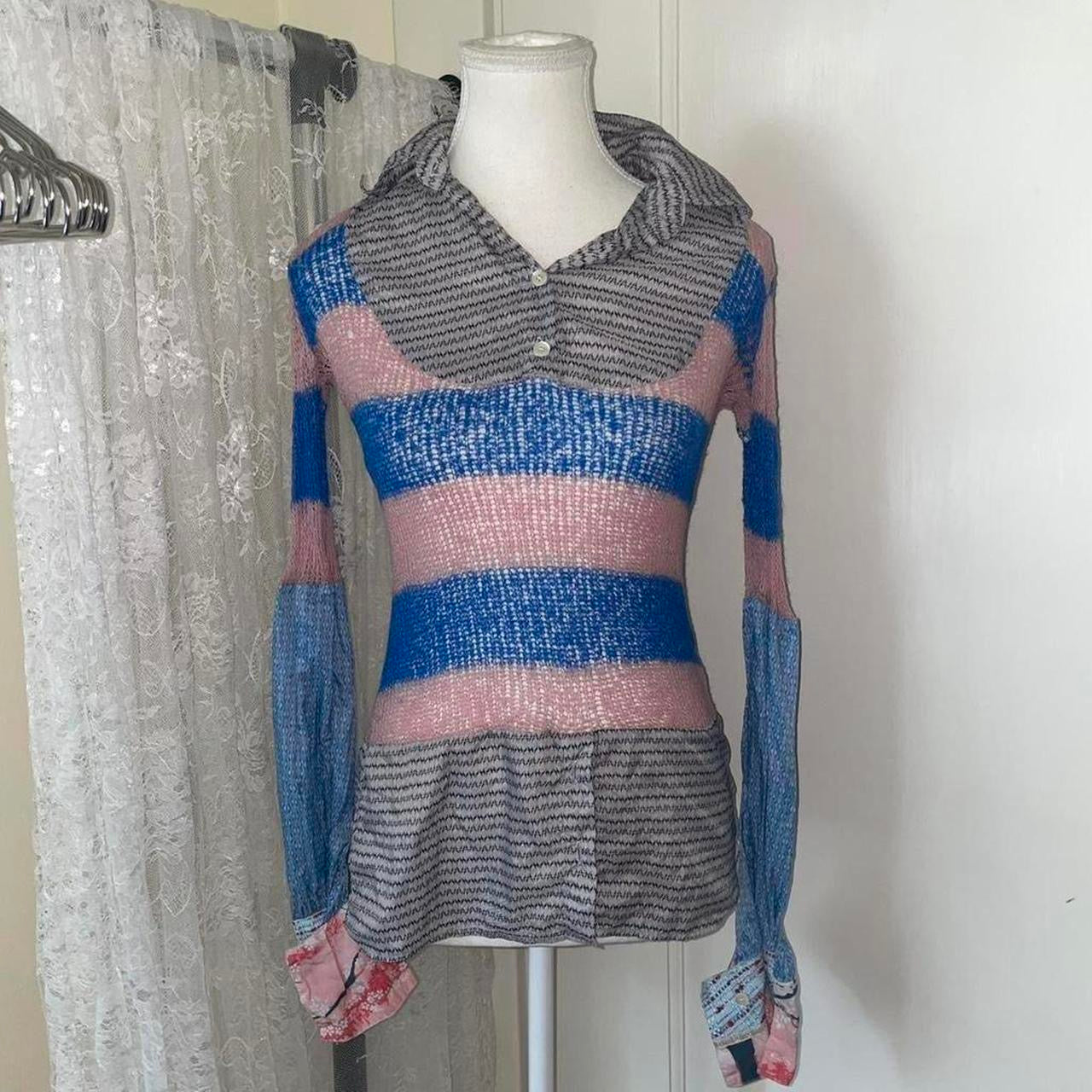 Custo Barcelona sheer stripe knit button up long sleeve