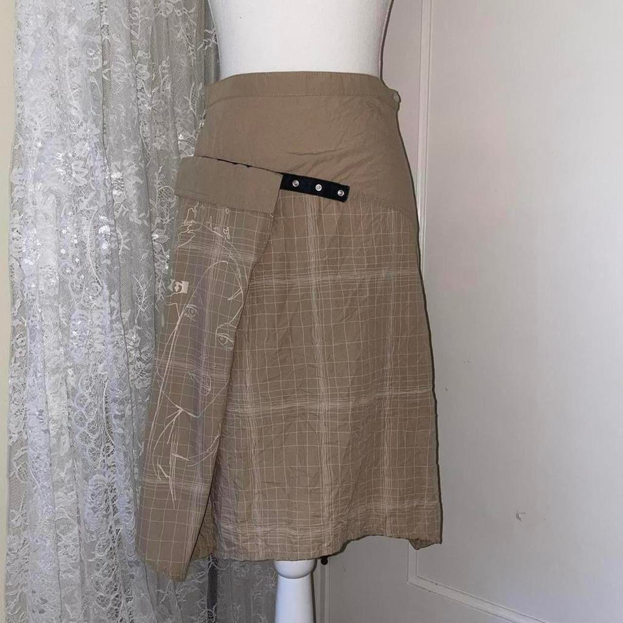 2026 (cop. copine sister brand) tan asymmetric graphic midi skirt