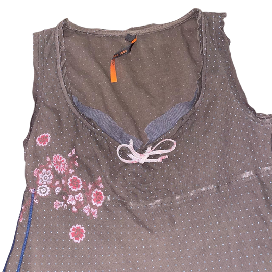 Cop. Copine semi-sheer brown polka dot floral top | early-2000s