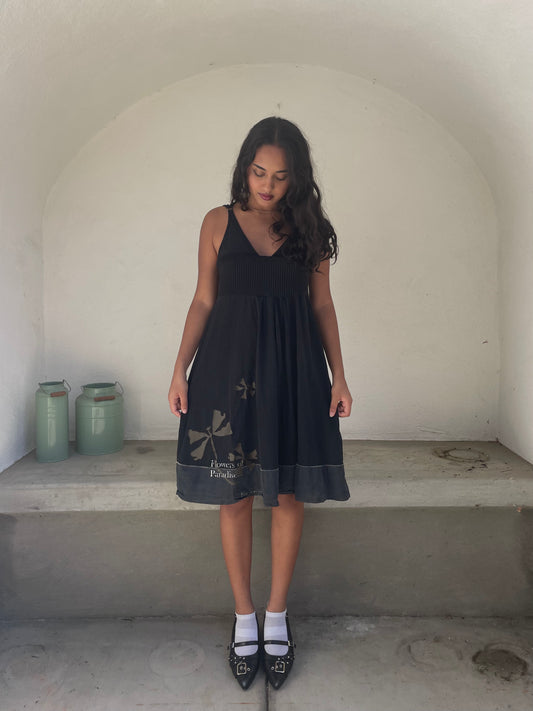 Cop. Copine black graphic strappy midi dress | mid-2000s