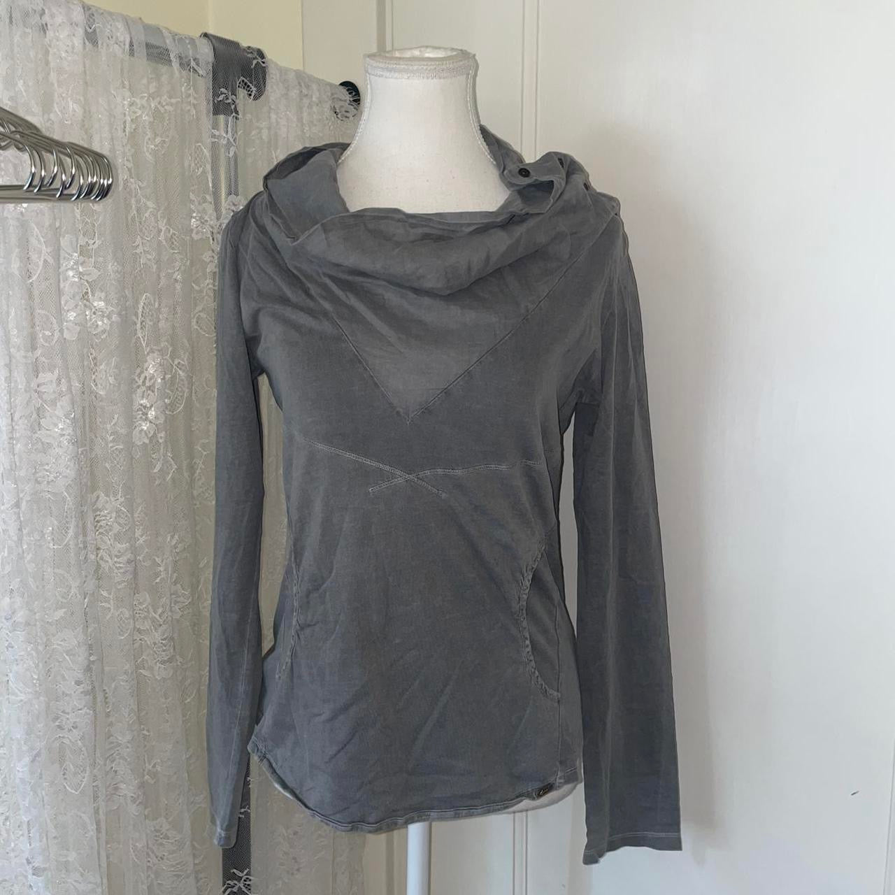Diesel gray cowl neck graphic long sleeve with front pocket and button detailing