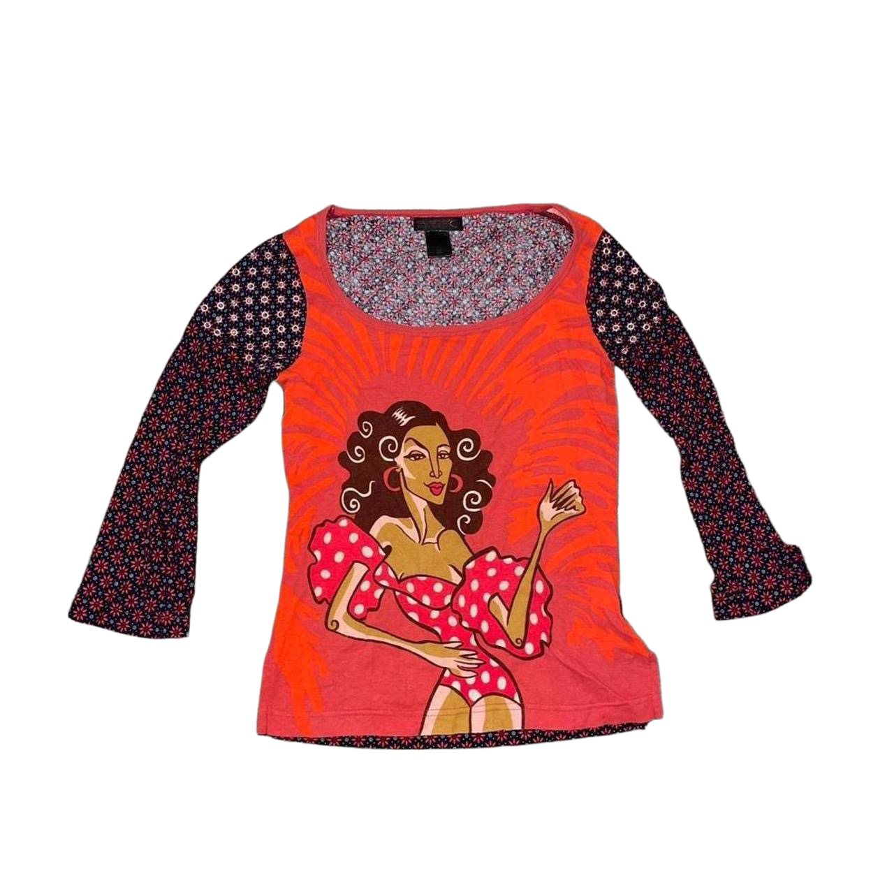 Custo Barcelona Spanish graphic top with grommet detailing