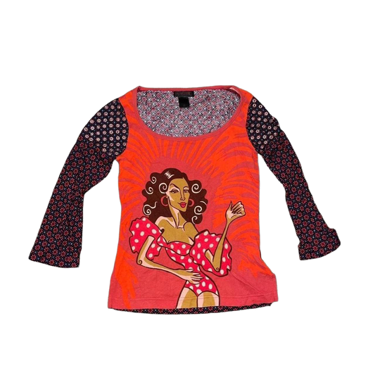 Custo Barcelona Spanish graphic top with grommet detailing