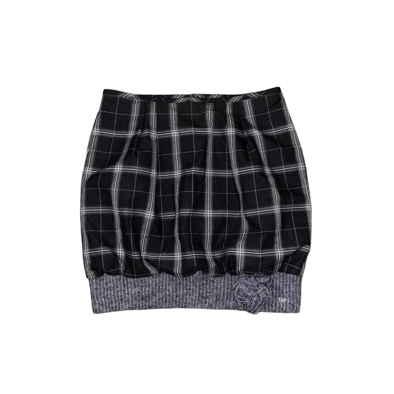 Cop. Copine black and gray plaid bubble skirt with rosette detail