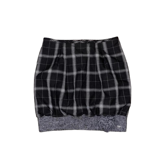 Cop. Copine black and gray plaid bubble skirt with rosette detail