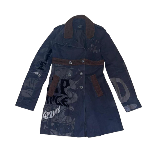 Custo Barcelona black graphic double breasted trench
