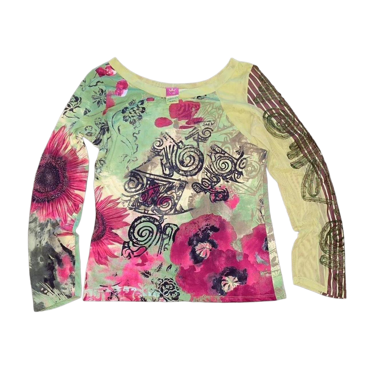 Save the Queen green floral graphic mesh long sleeve