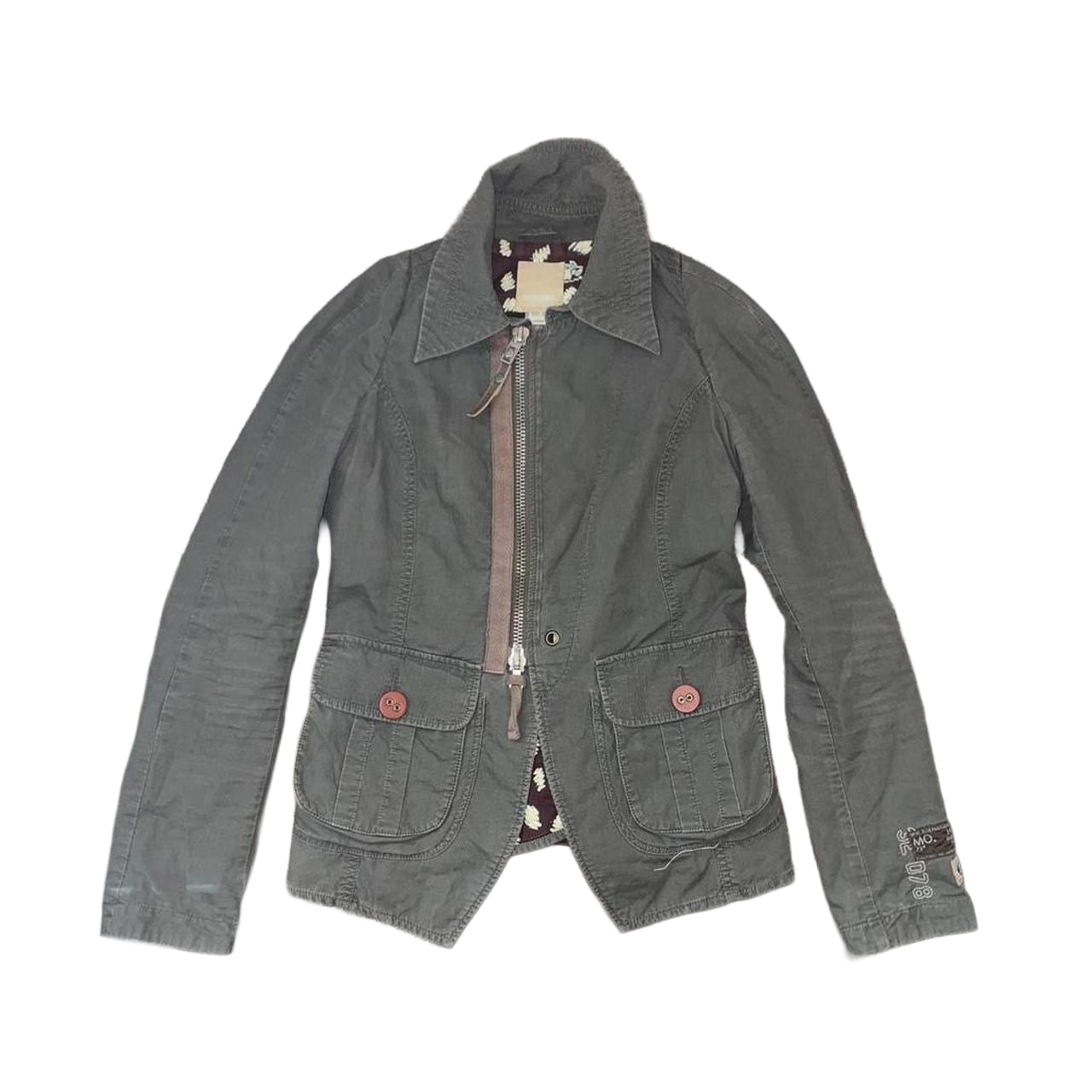 Diesel khaki green asymmetric zip up utility jacket
