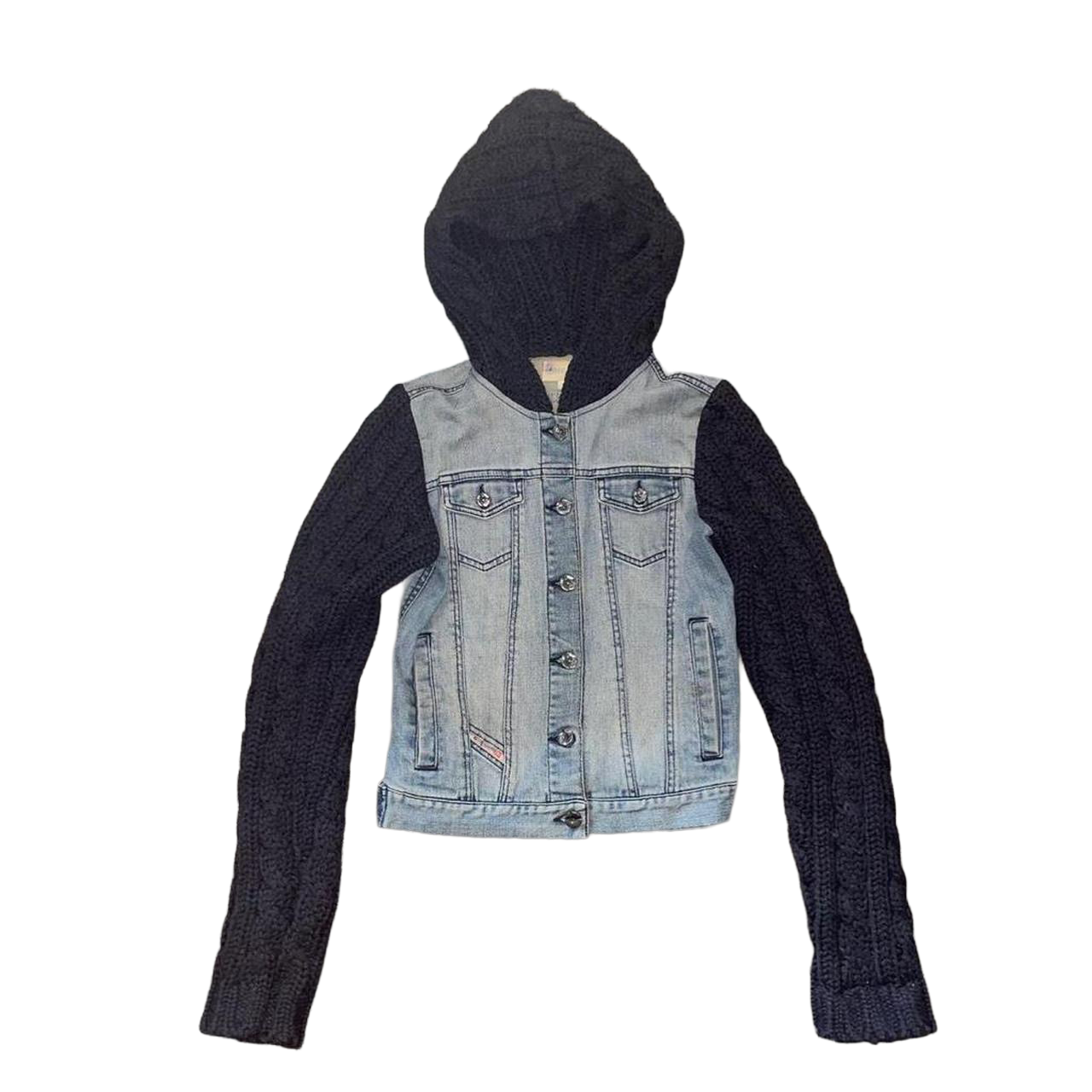 Diesel denim and knit button up hooded jacket