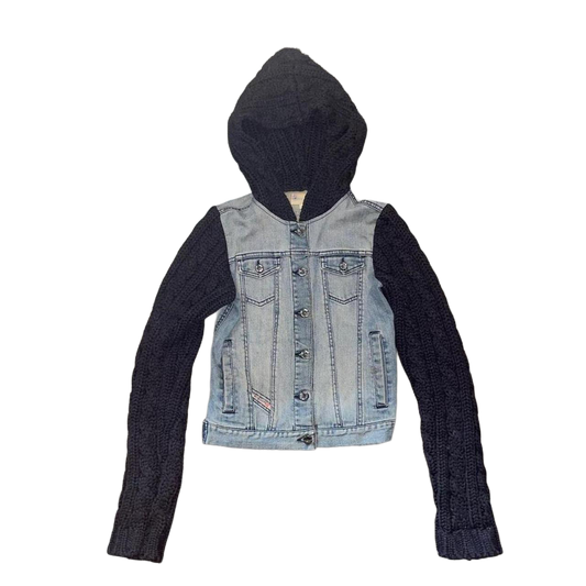 Diesel denim and knit button up hooded jacket