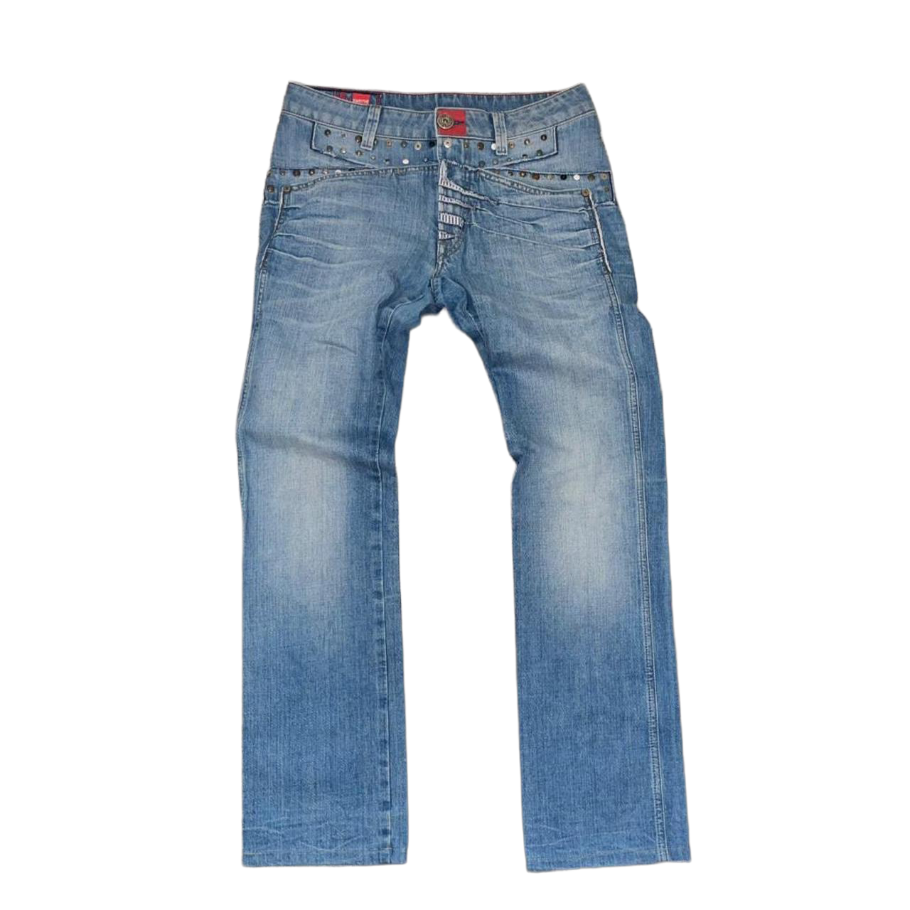 Marithe + Francois Girbaud medium wash studded jeans