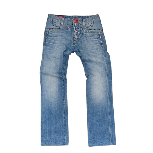 Marithe + Francois Girbaud medium wash studded jeans