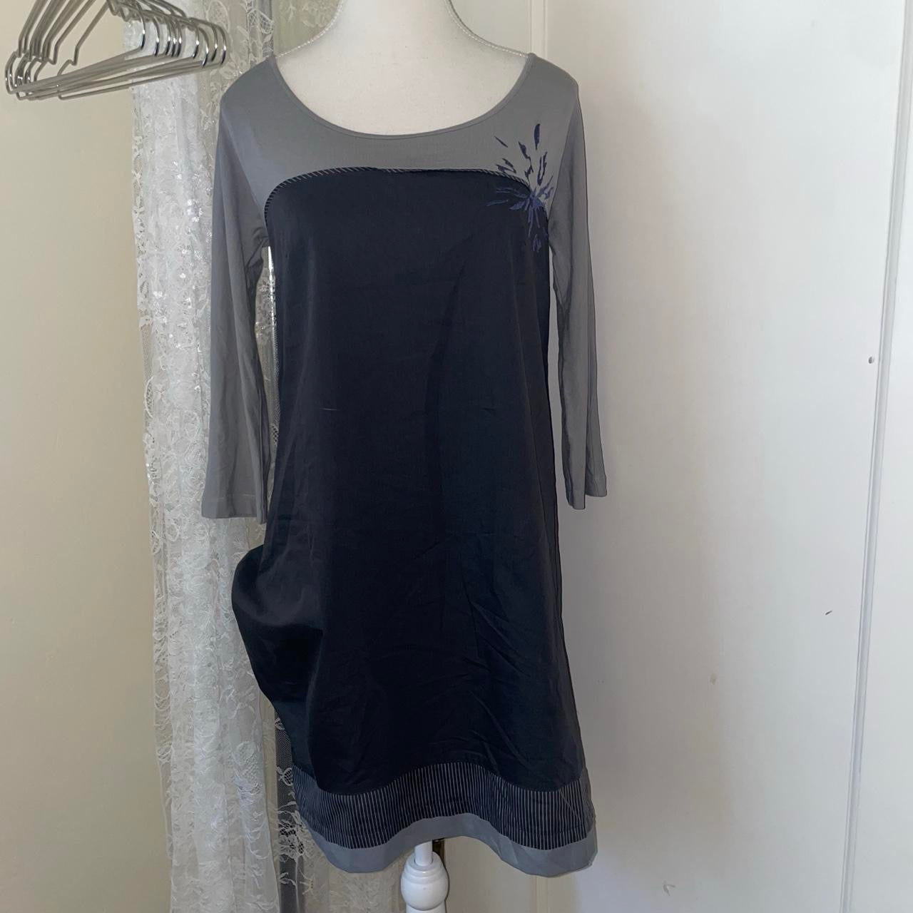 Cop. Copine gray long sleeve gathered dress