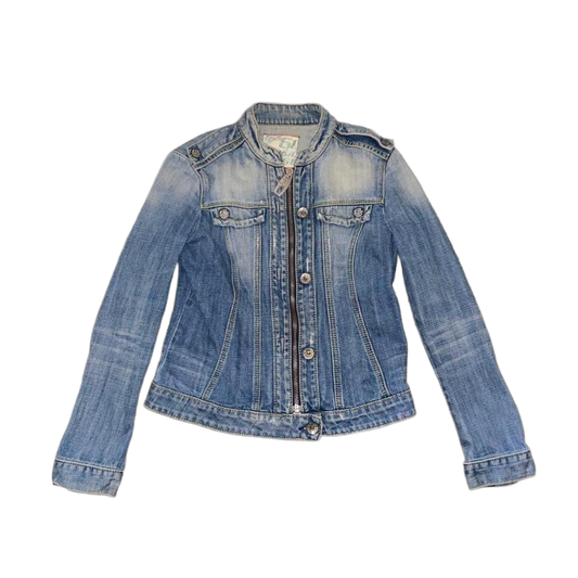 Miss Sixty light wash denim jacket with embroidery detail on back