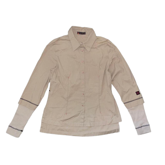 Cop. Copine tan button up fitted long sleeve