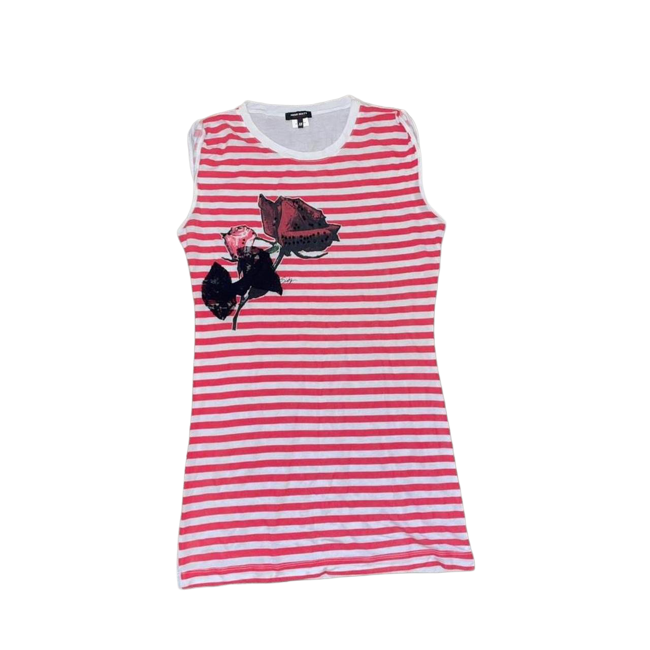 Miss Sixty red stripe rose graphic long top