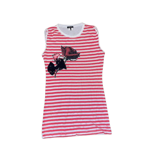 Miss Sixty red stripe rose graphic long top