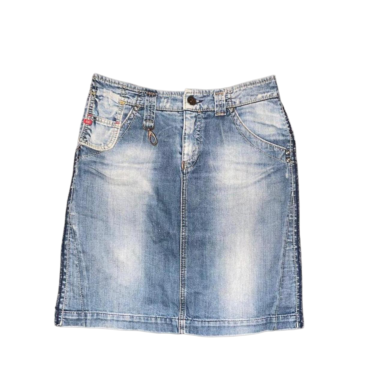 Miss Sixty light wash denim utility midi skirt
