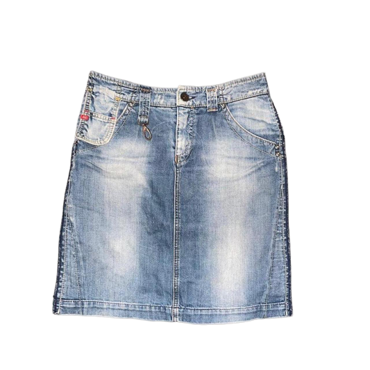 Miss Sixty light wash denim utility midi skirt